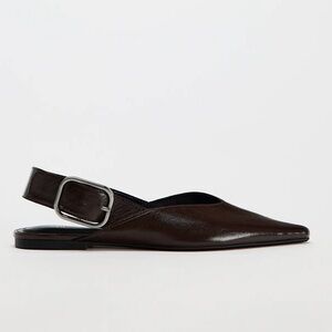 ZARA Pointed Toe Flats - Leather Mule with Buckle- Chocolate Brown - Size 40 / 9